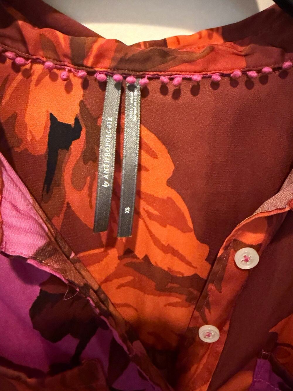 by Anthropologie Women’s Size M Purple/Orange/Brown Collared Button-Up Blouse